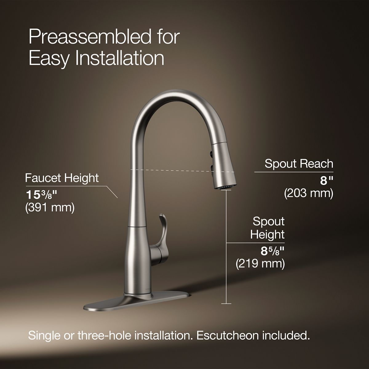 Simplice® Compact pull-down kitchen sink faucet with three-function sprayhead