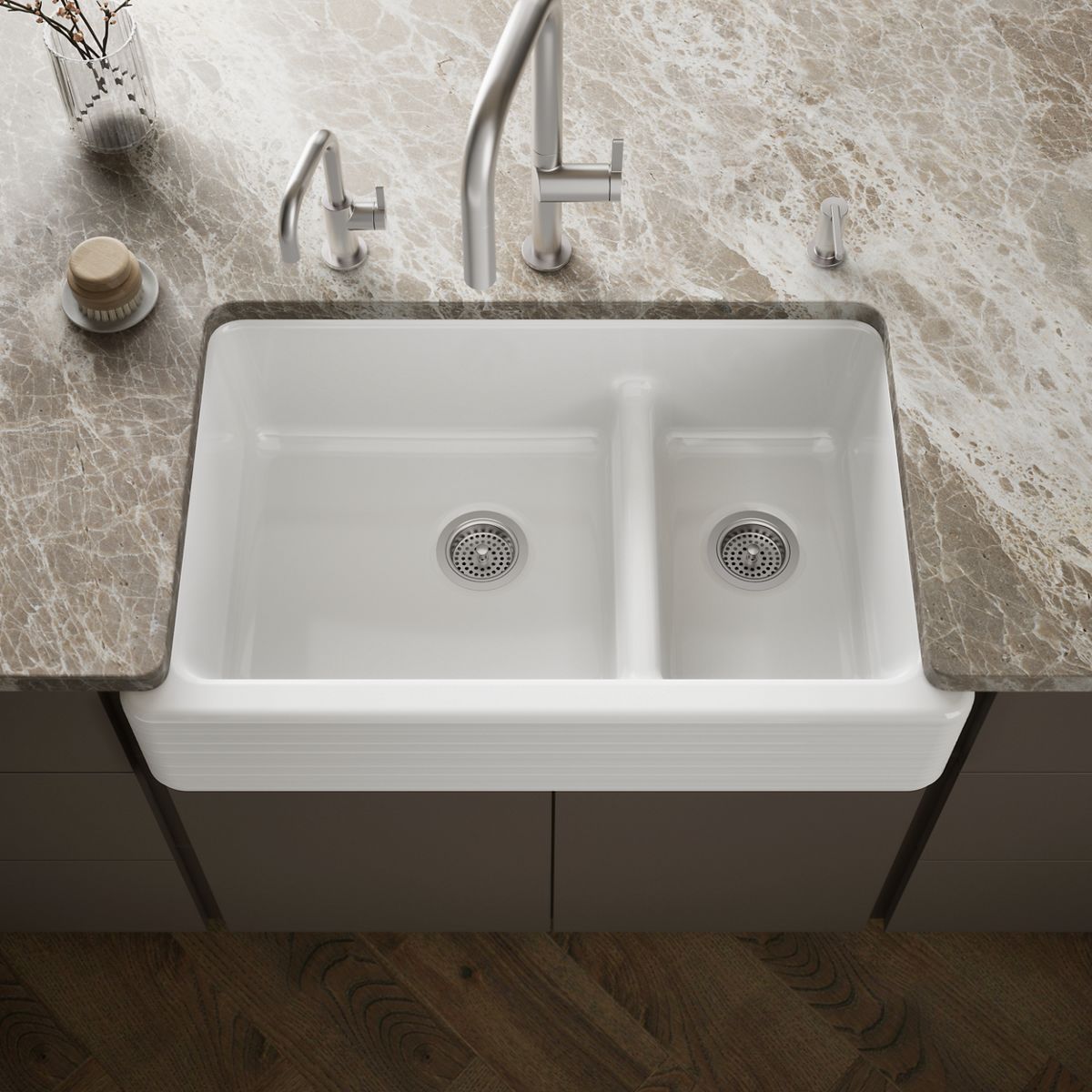 Whitehaven® Hayridge® Smart Divide® 35-11/16" undermount double-bowl farmhouse kitchen sink