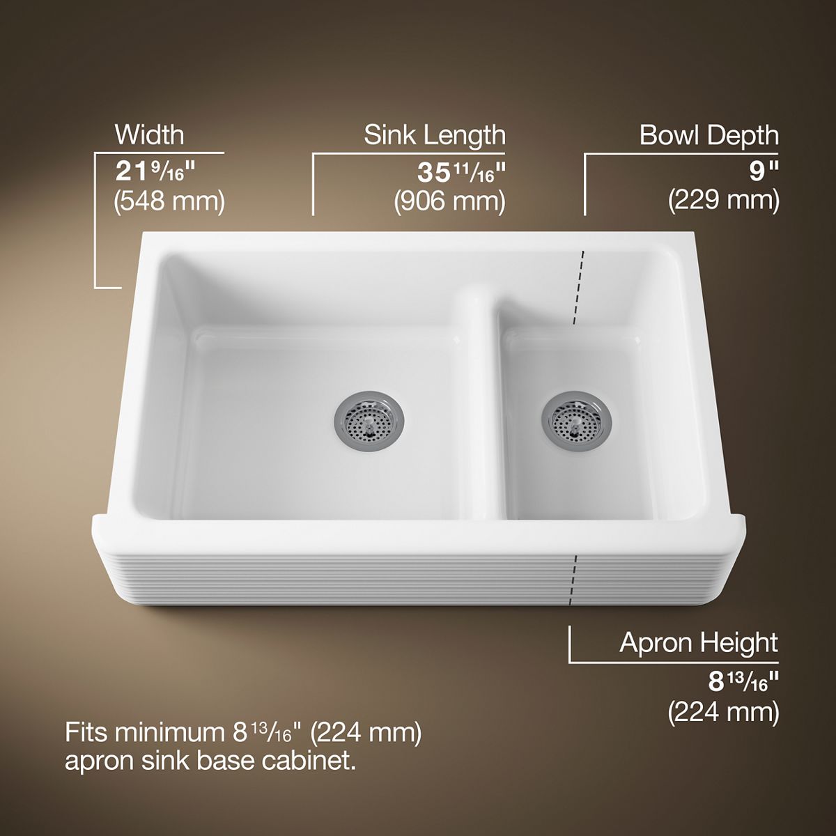 Whitehaven® Hayridge® Smart Divide® 35-11/16" undermount double-bowl farmhouse kitchen sink