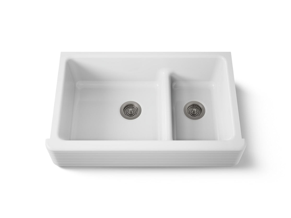 Whitehaven® Hayridge® Smart Divide® 35-11/16" undermount double-bowl farmhouse kitchen sink