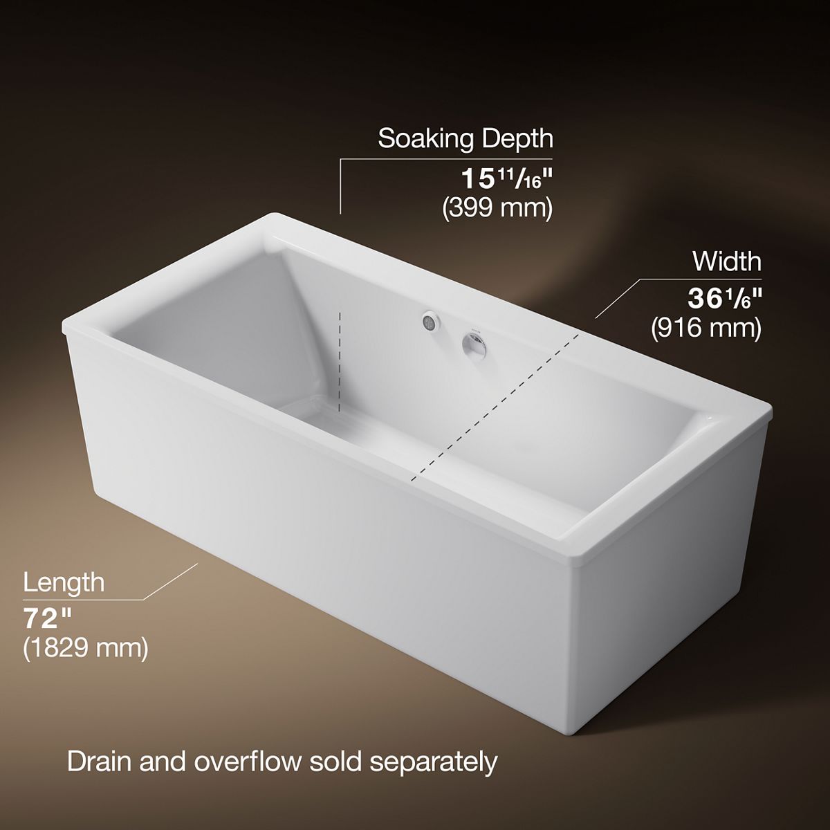 Stargaze® 72" x 36" freestanding bath with Bask® heated surface and straight shroud