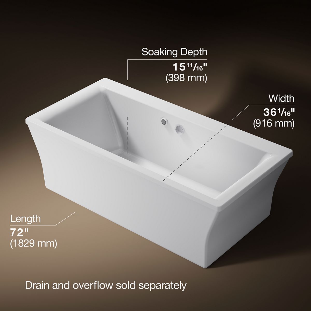 Stargaze® 72" x 36-1/4" freestanding bath with Bask® heated surface and fluted shroud