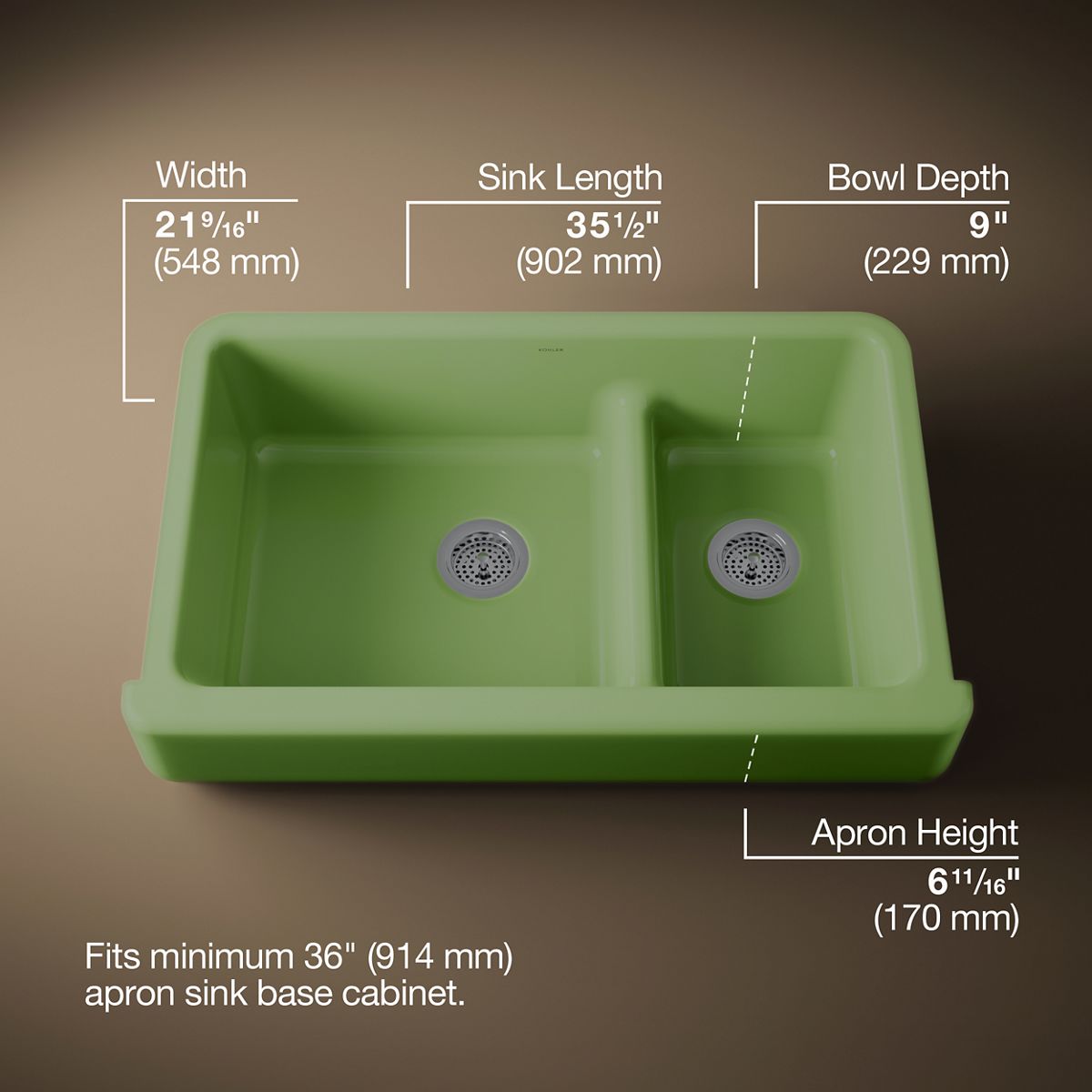 Whitehaven® Smart Divide® 35-1/2" undermount double-bowl farmhouse kitchen sink with short apron