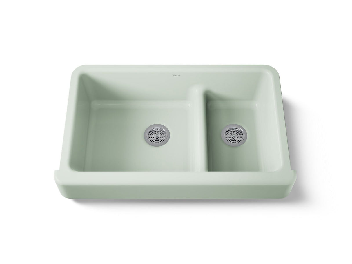 Whitehaven® Smart Divide® 35-1/2" undermount double-bowl farmhouse kitchen sink with short apron