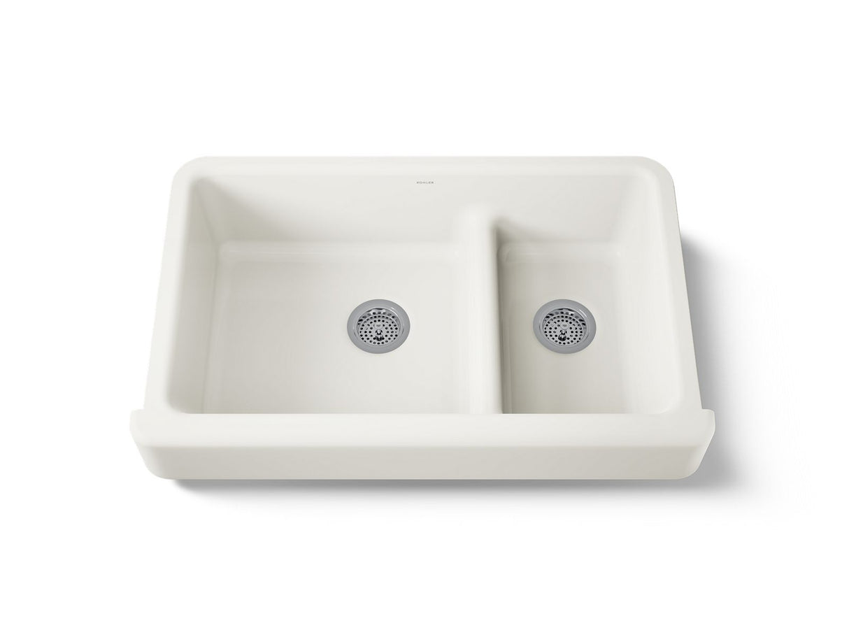 Whitehaven® Smart Divide® 35-1/2" undermount double-bowl farmhouse kitchen sink with short apron