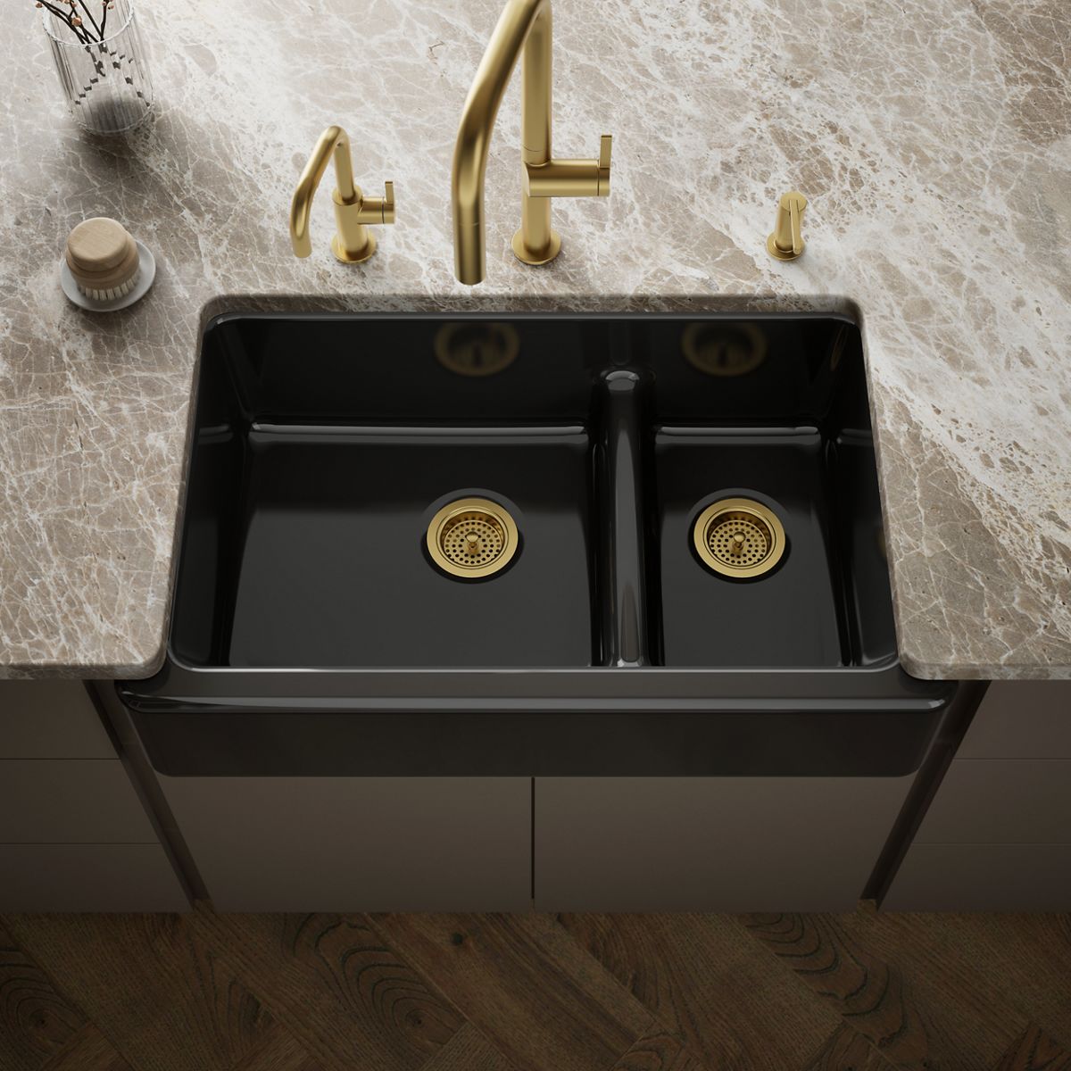 Whitehaven® Smart Divide® 35-3/4" undermount double-bowl farmhouse kitchen sink
