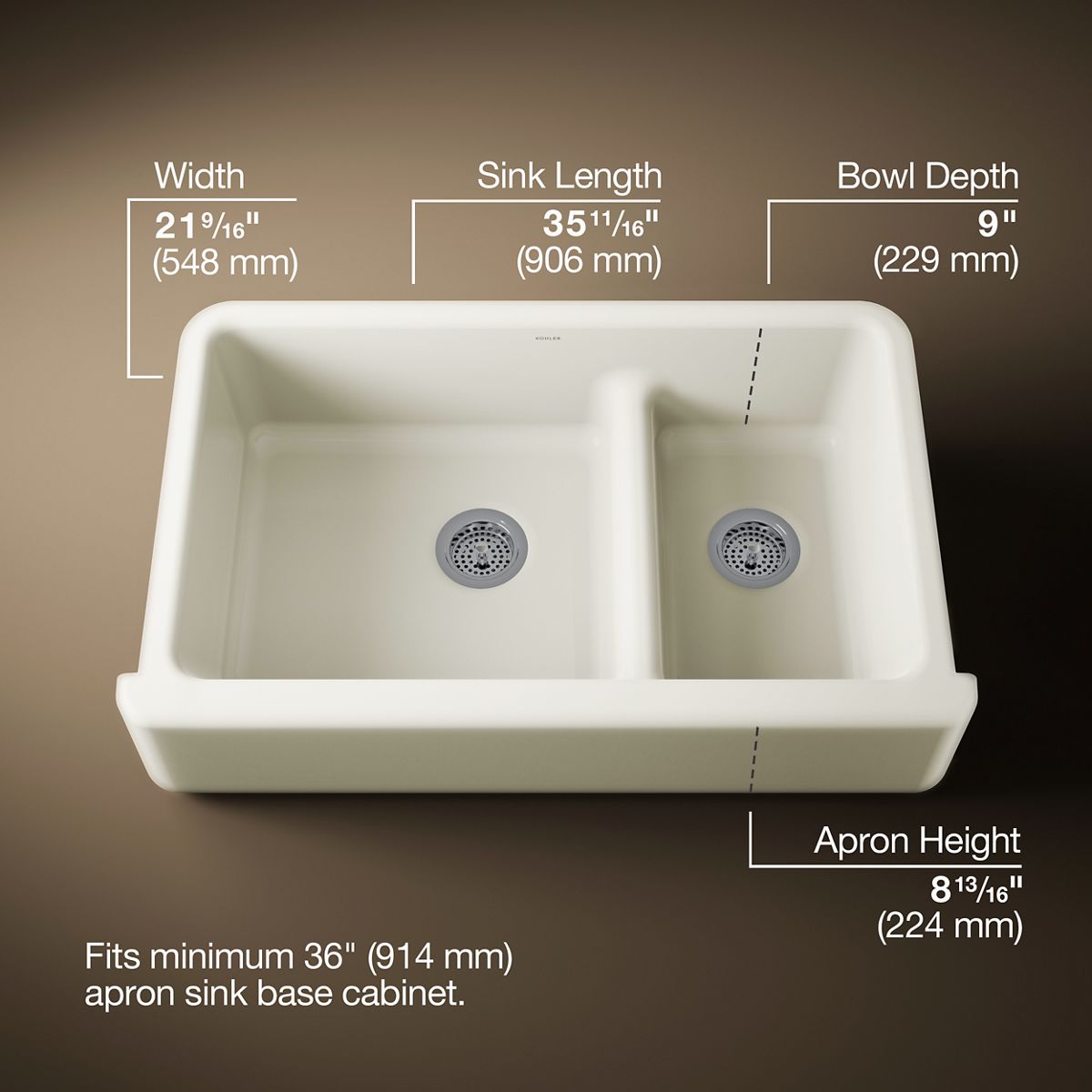 Whitehaven® Smart Divide® 35-3/4" undermount double-bowl farmhouse kitchen sink