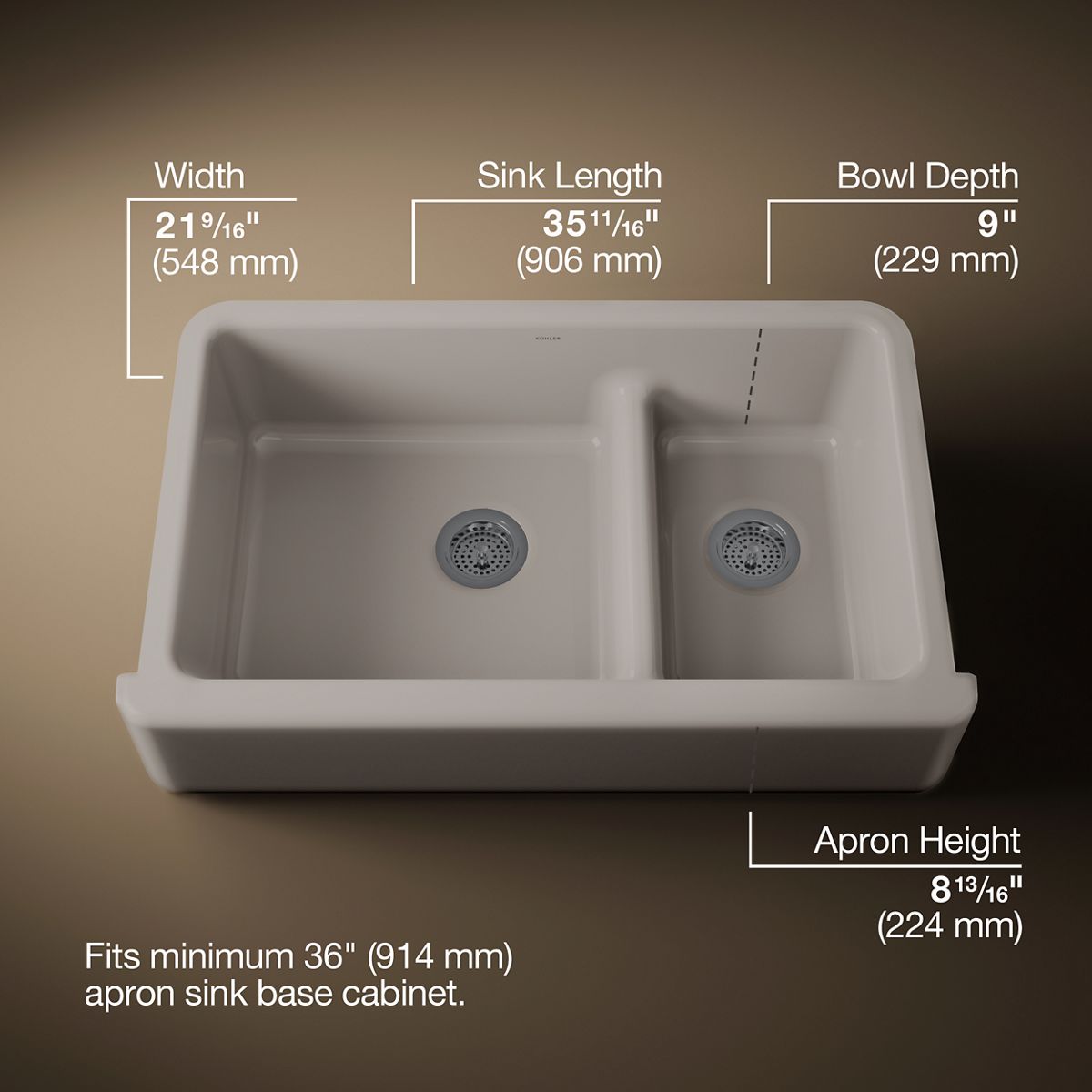 Whitehaven® Smart Divide® 35-3/4" undermount double-bowl farmhouse kitchen sink