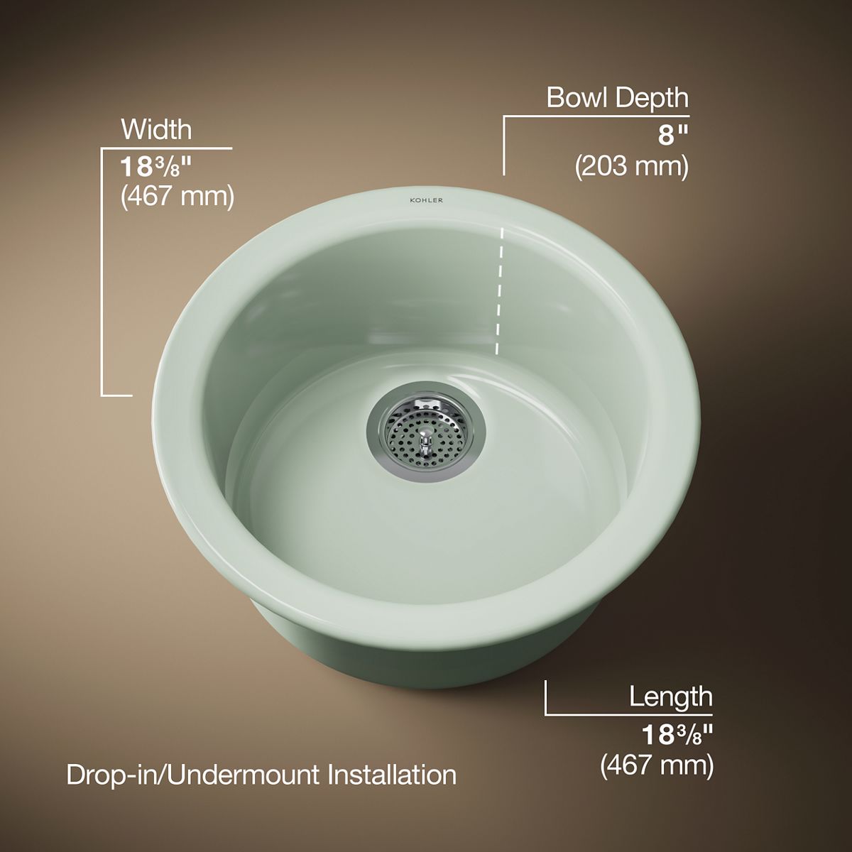 Porto Fino™ 18-1/2" top-/undermount single-bowl bar sink