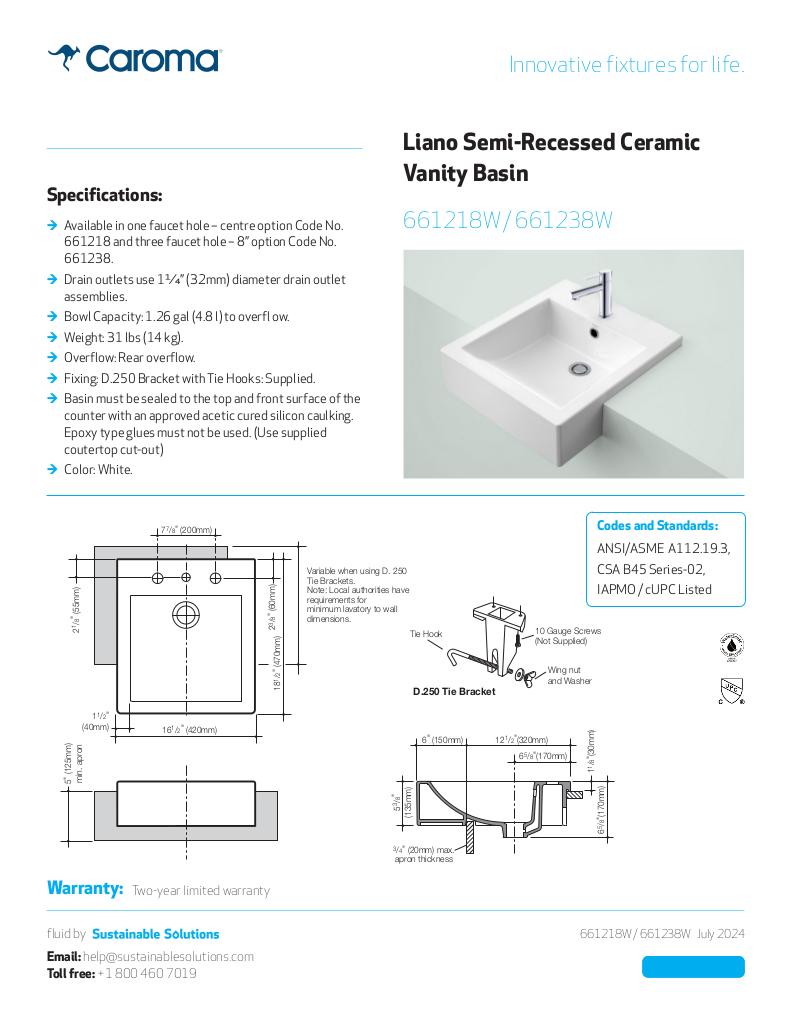 Liano Semi Recessed Basin