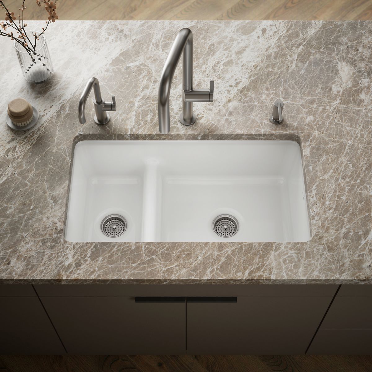 Iron/Tones® Smart Divide® 33" top-/undermount double-bowl kitchen sink
