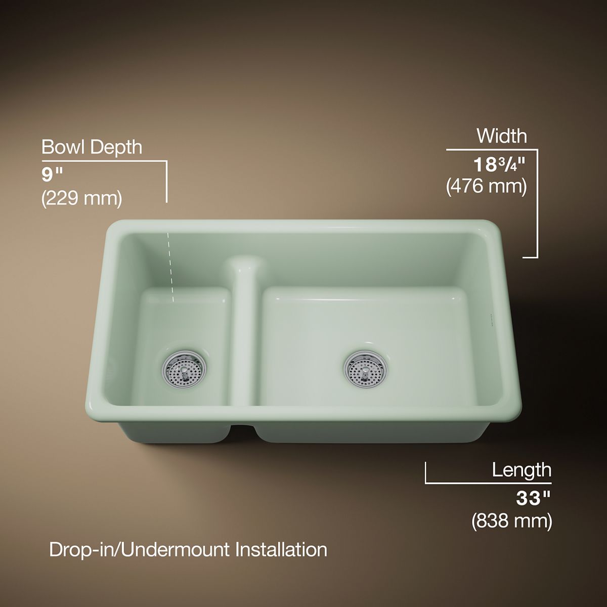 Iron/Tones® Smart Divide® 33" top-/undermount double-bowl kitchen sink