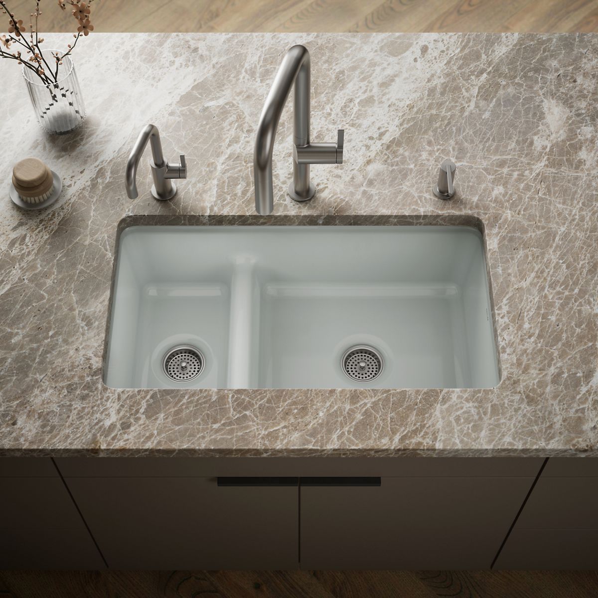 Iron/Tones® Smart Divide® 33" top-/undermount double-bowl kitchen sink