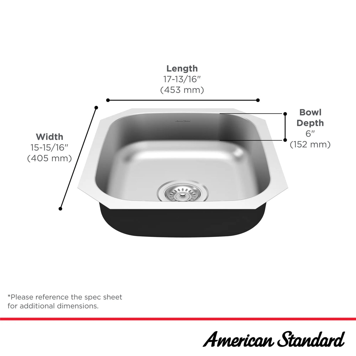 Portsmouth® 18 x 16-Inch Stainless Steel Undermount Single-Bowl ADA Kitchen Sink
