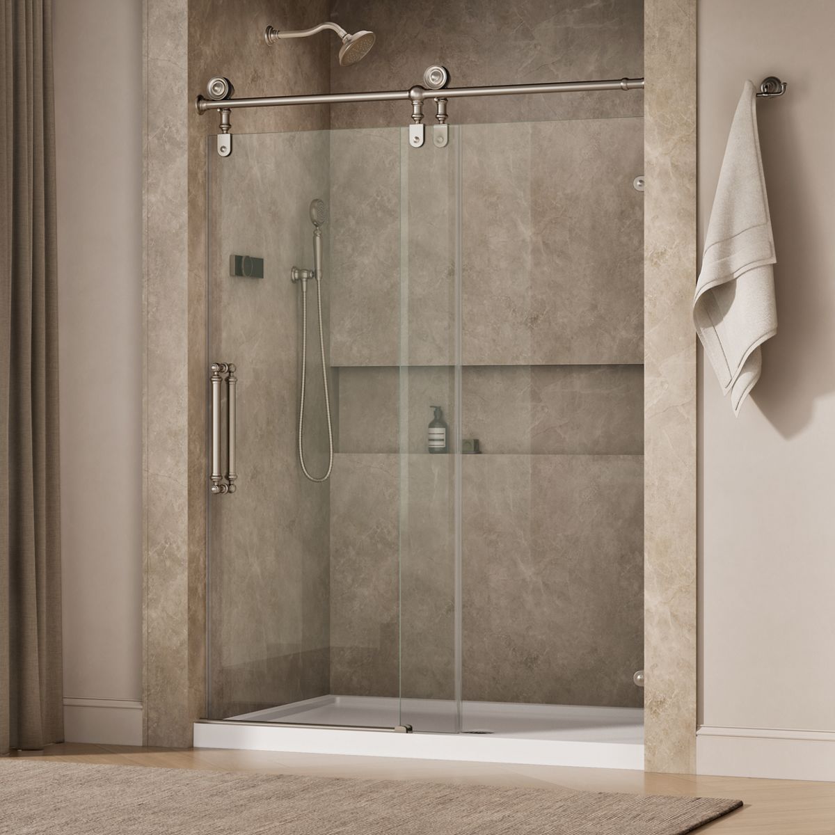 Artifacts™ 57-1/4"-58-1/4" W x 80-7/8" H sliding shower door with 3/8"-thick Crystal Clear glass