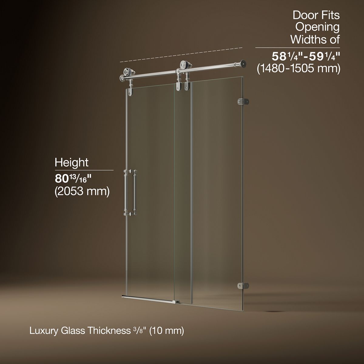 Artifacts™ 58-1/4"-59-1/4" W x 80-7/8" H sliding shower door with 3/8"-thick Crystal Clear glass