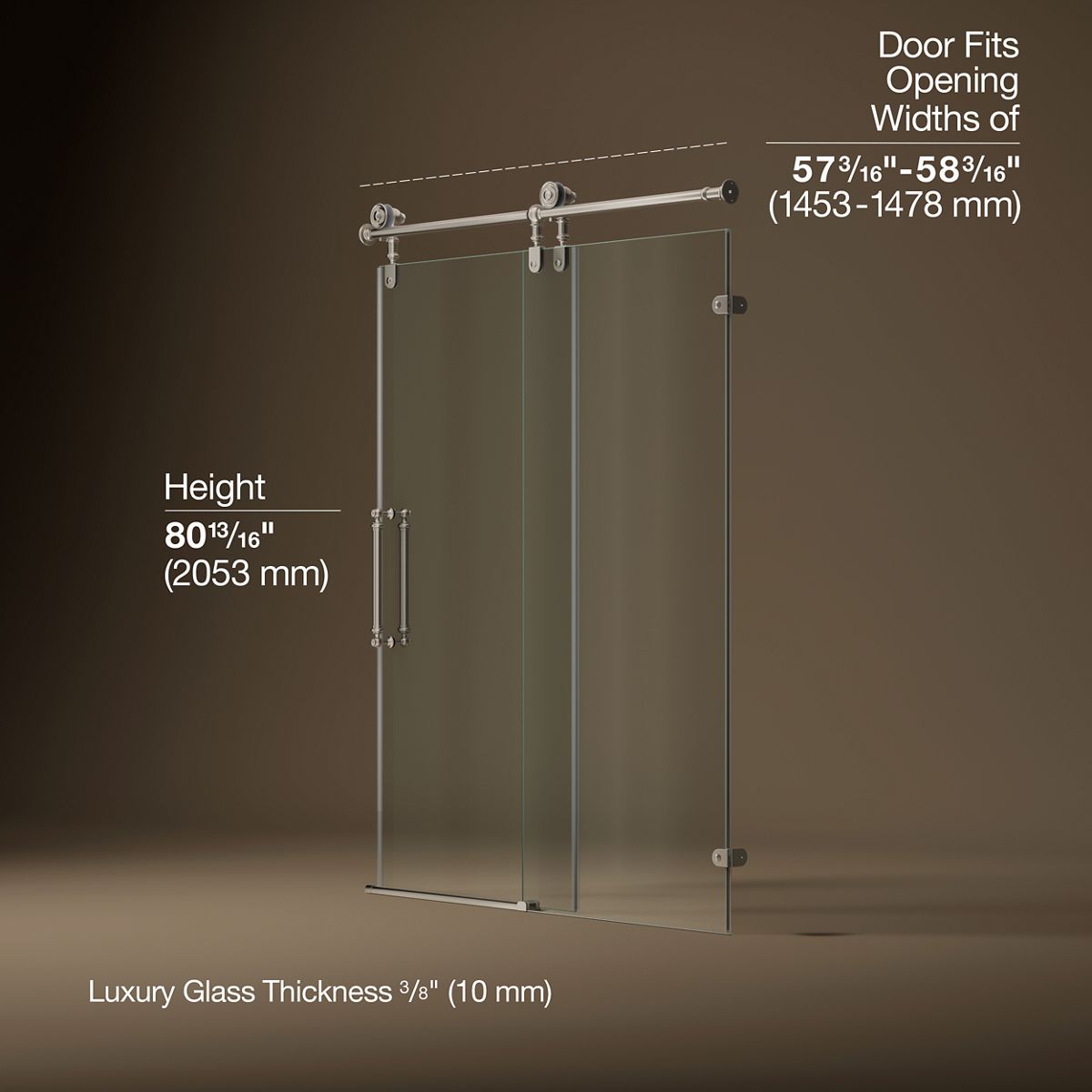 Artifacts™ 57-1/4"-58-1/4" W x 80-7/8" H sliding shower door with 3/8"-thick Crystal Clear glass