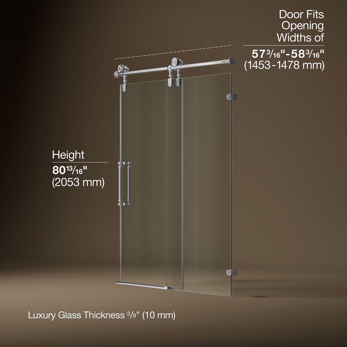 Artifacts™ 57-1/4"-58-1/4" W x 80-7/8" H sliding shower door with 3/8"-thick Crystal Clear glass