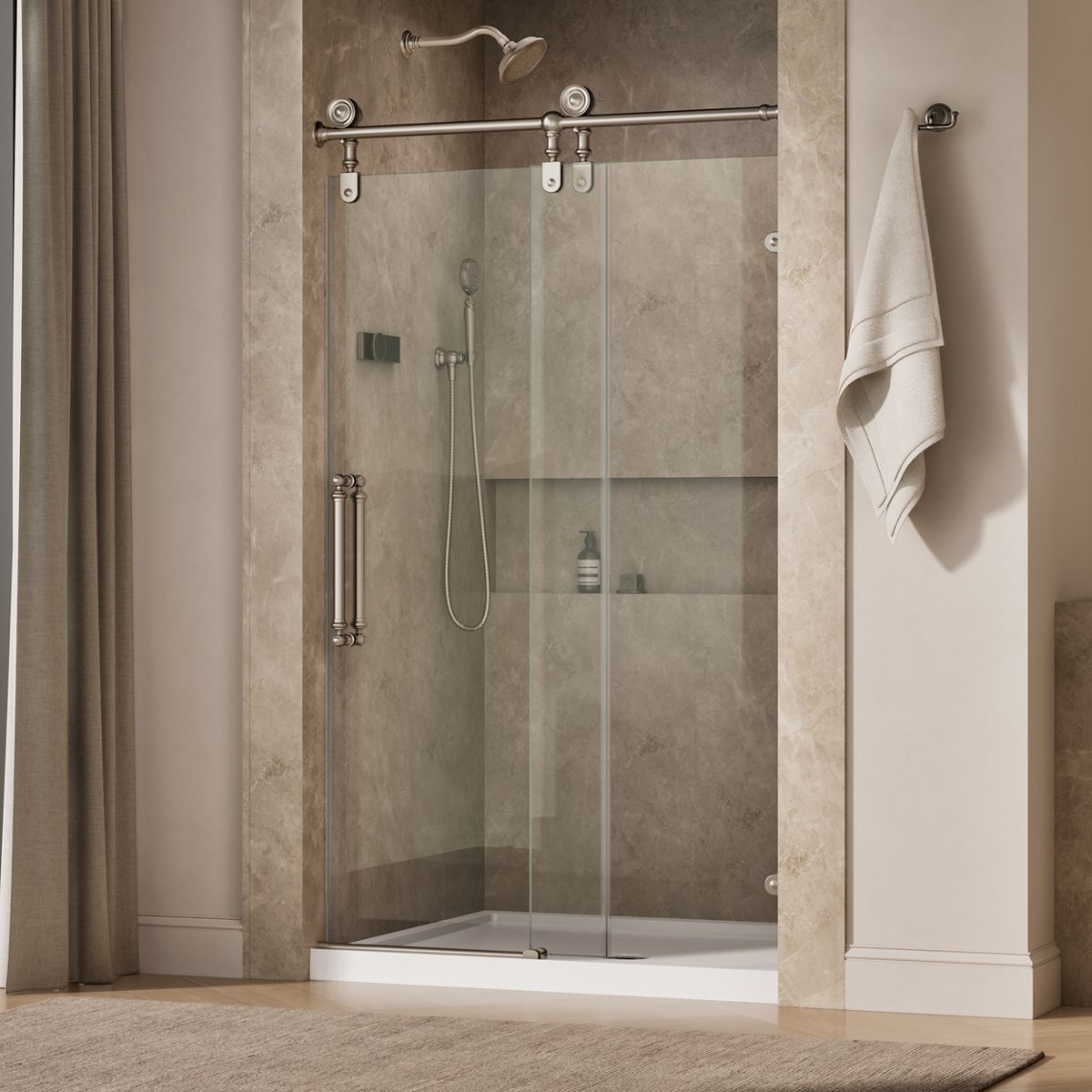 Artifacts™ 45-1/4"-46-1/4" W x 80-7/8" H sliding shower door with 3/8"-thick Crystal Clear glass