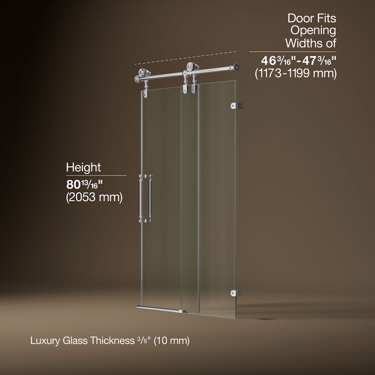 Artifacts™ 46-1/4"-47-1/4" W x 80-7/8" H sliding shower door with 3/8"-thick Crystal Clear glass