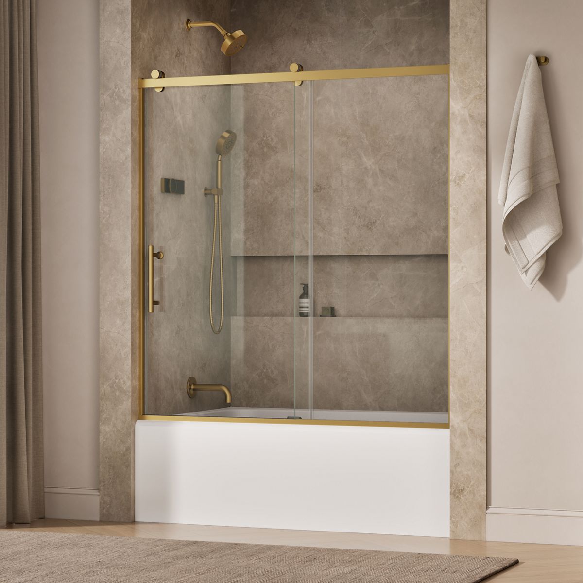 Rely® 56-5/8"-59-5/8" W x 62-1/2" H sliding bath door with 3/8"-thick Crystal Clear glass