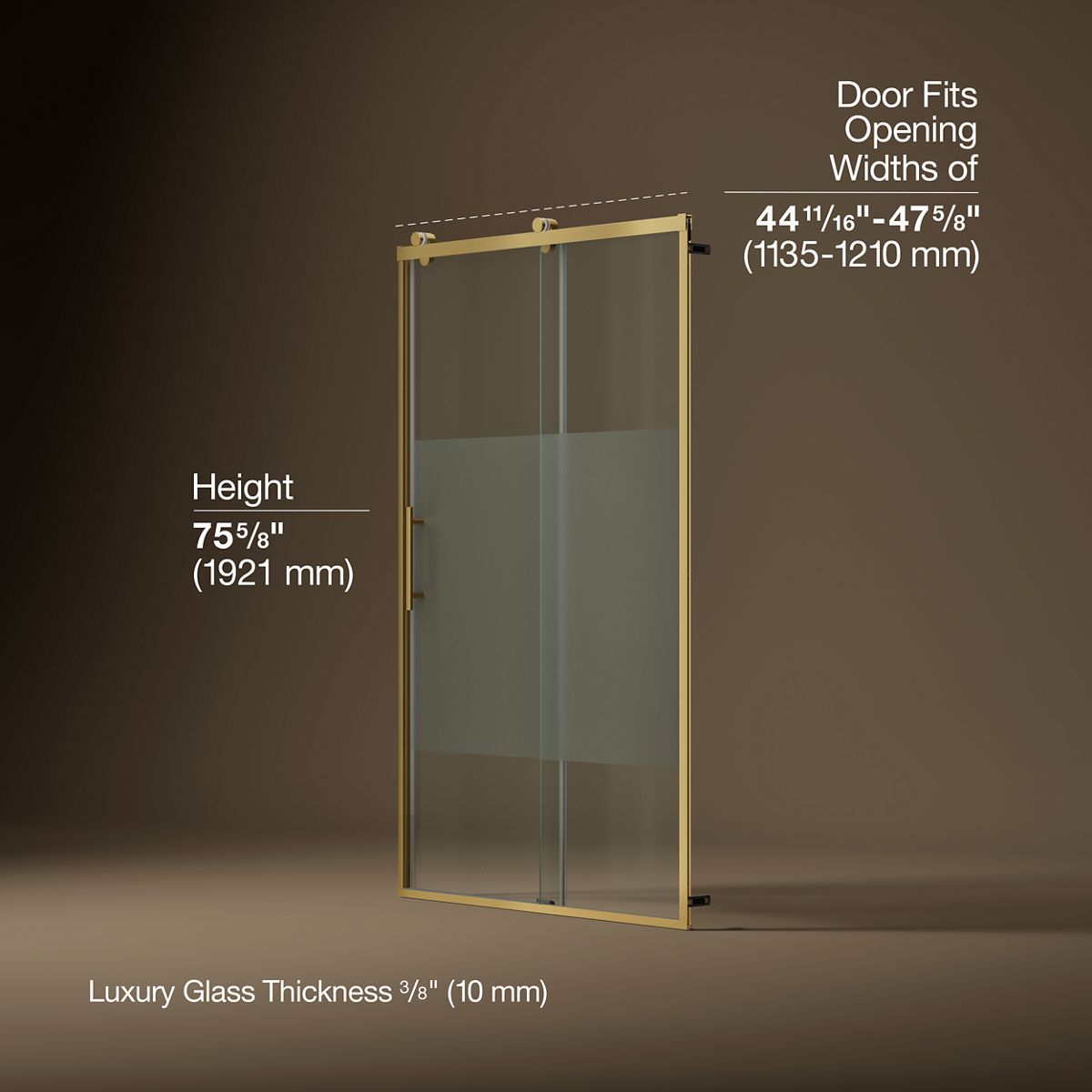 Rely® 44-5/8"-47-5/8" W x 76.99" H sliding shower door with 3/8"-thick Crystal Clear glass