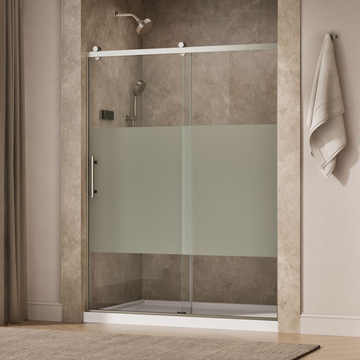 Rely® 56-5/8"-59-5/8" W x 76.99" H sliding shower door with 3/8"-thick Crystal Clear glass