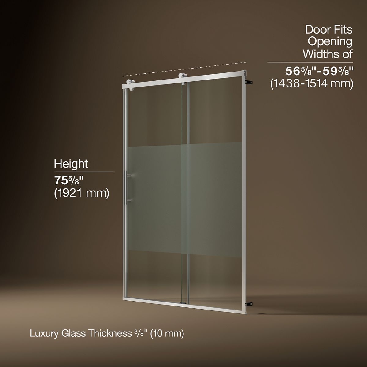 Rely® 56-5/8"-59-5/8" W x 76.99" H sliding shower door with 3/8"-thick Crystal Clear glass
