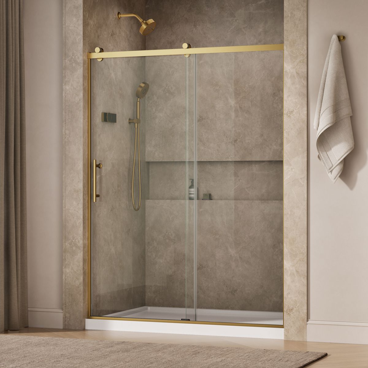 Rely® 56-5/8"-59-5/8" W x 76.99" H sliding shower door with 3/8"-thick Crystal Clear glass