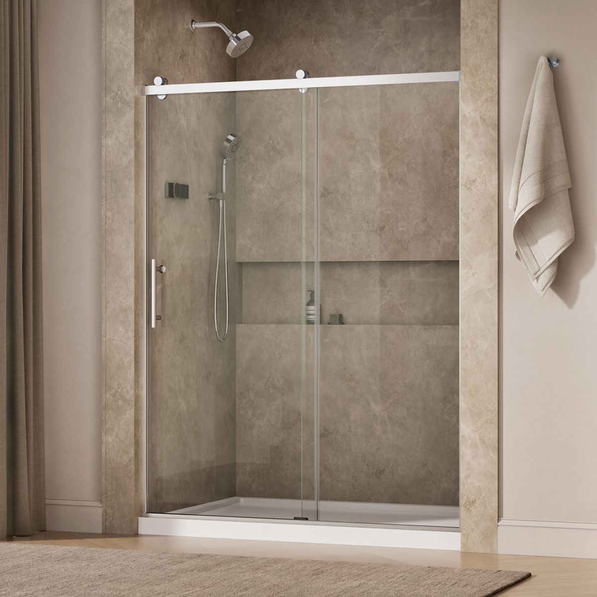 Rely® 56-5/8"-59-5/8" W x 76.99" H sliding shower door with 3/8"-thick Crystal Clear glass