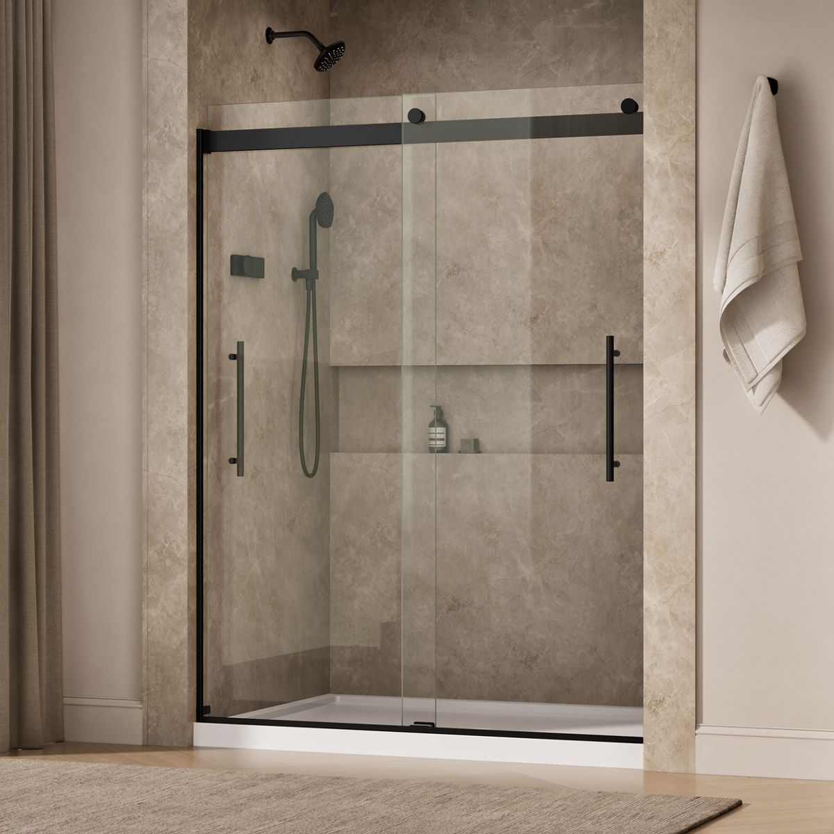 Levity® Plus 56-5/8"-59-5/8" W x 77.53" H bypass shower door with 5/16"-thick Crystal Clear glass