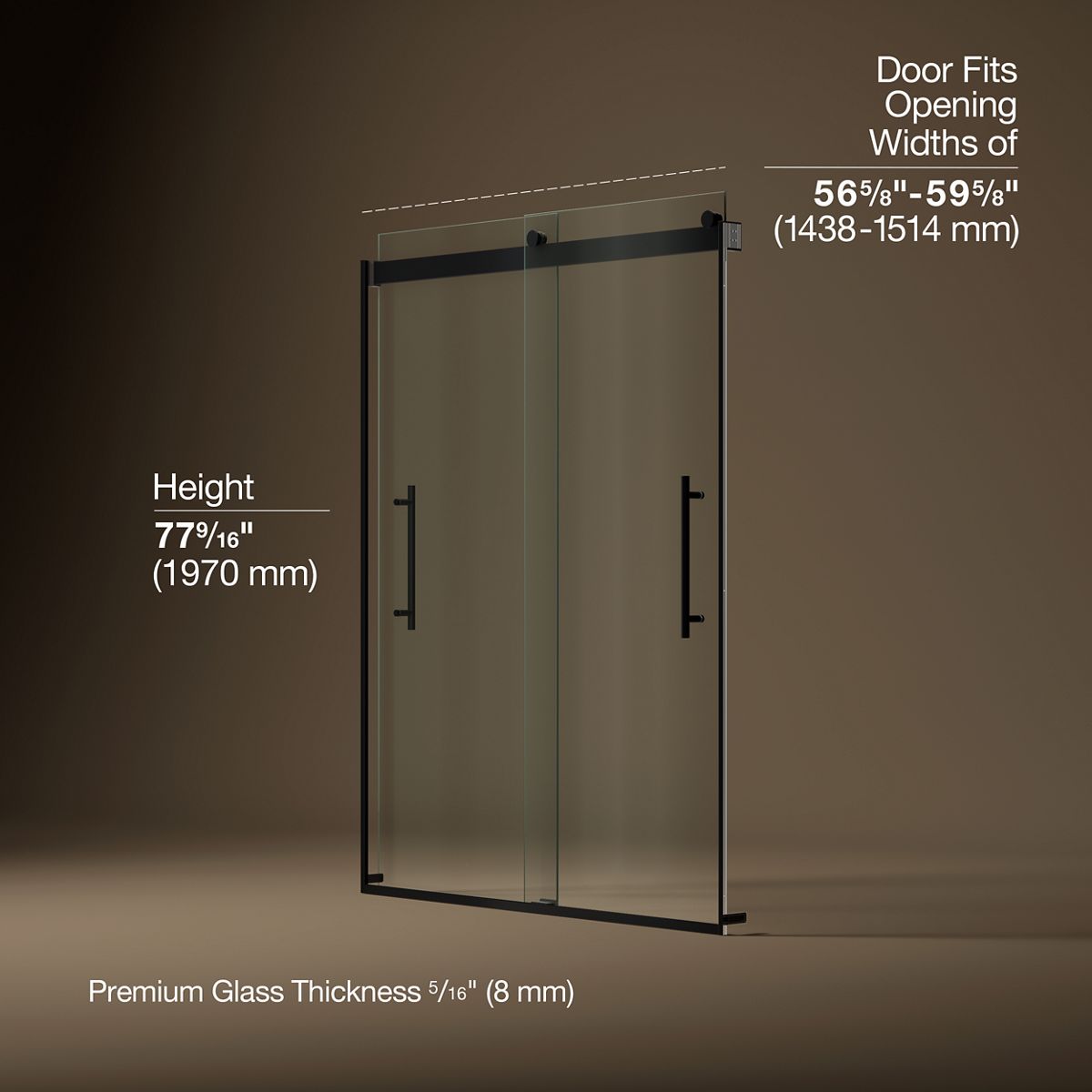 Levity® Plus 56-5/8"-59-5/8" W x 77.53" H bypass shower door with 5/16"-thick Crystal Clear glass