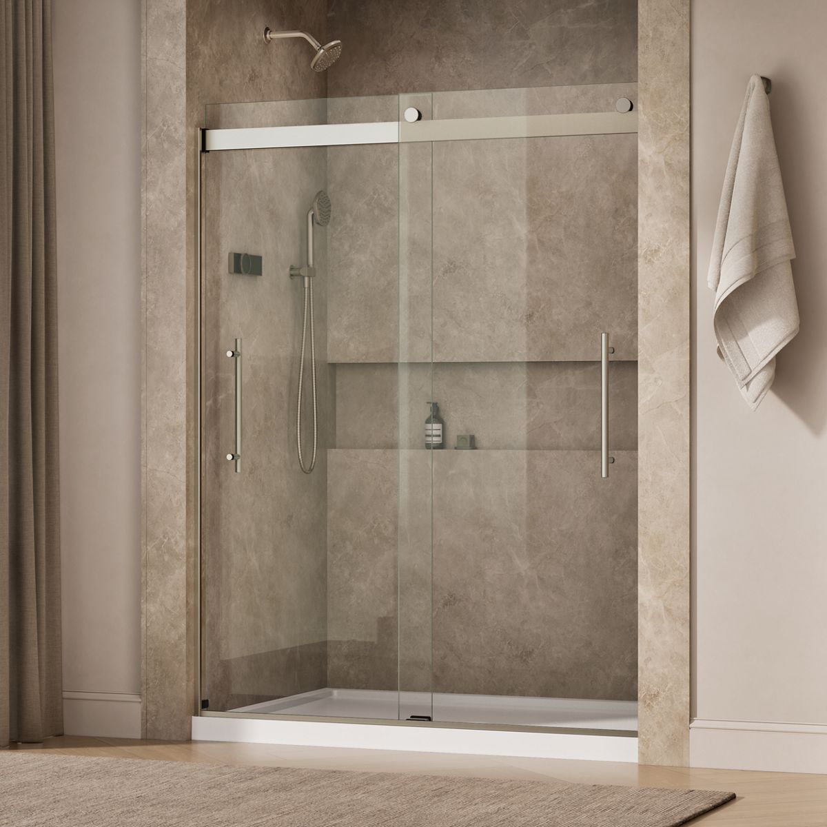 Levity® Plus 56-5/8"-59-5/8" W x 77.53" H bypass shower door with 5/16"-thick Crystal Clear glass
