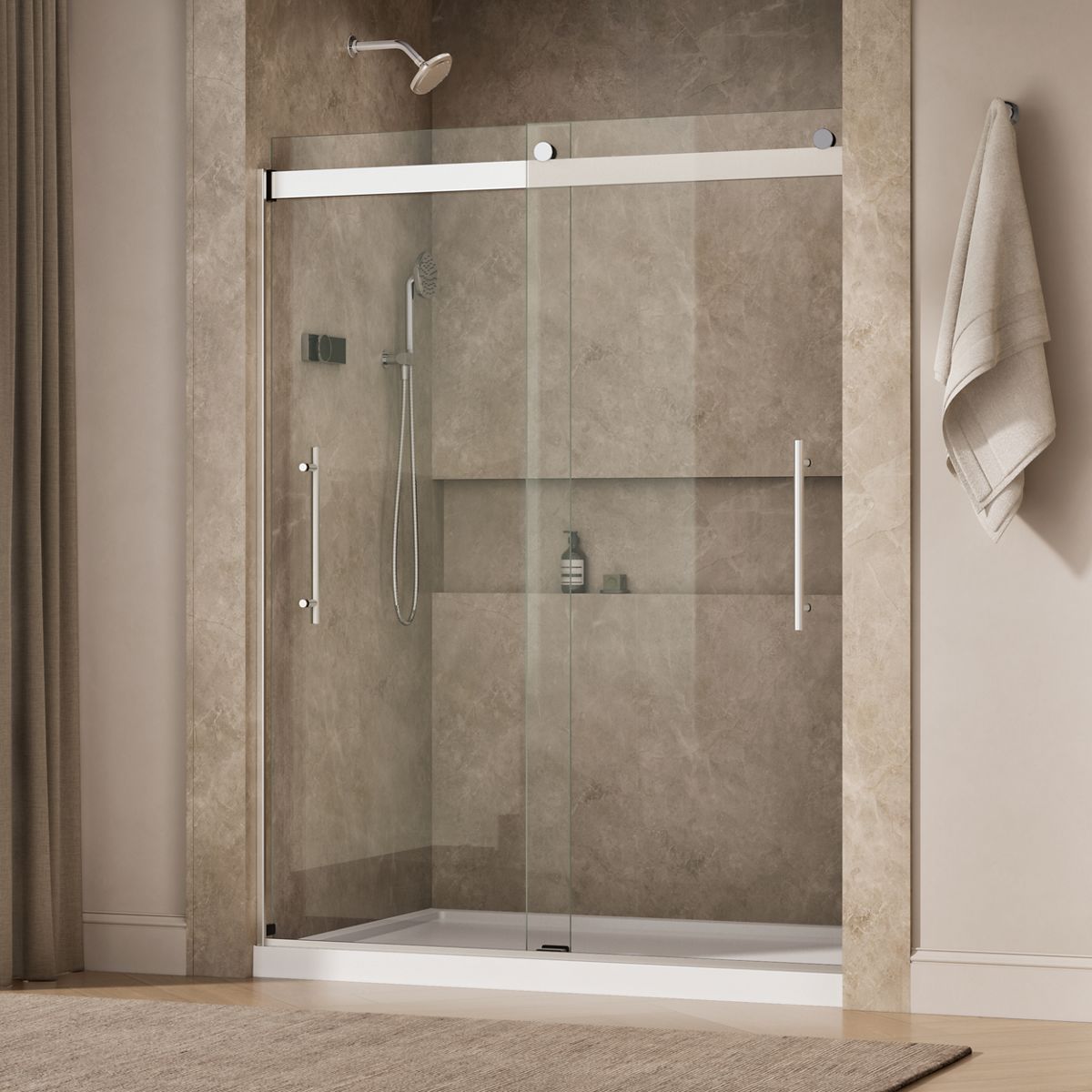 Levity® Plus 56-5/8"-59-5/8" W x 77.53" H bypass shower door with 5/16"-thick Crystal Clear glass