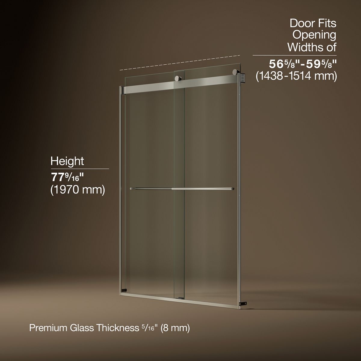 Levity® Plus 56-5/8"-59-5/8" W x 77.53" H bypass shower door with 5/16"-thick Crystal Clear glass