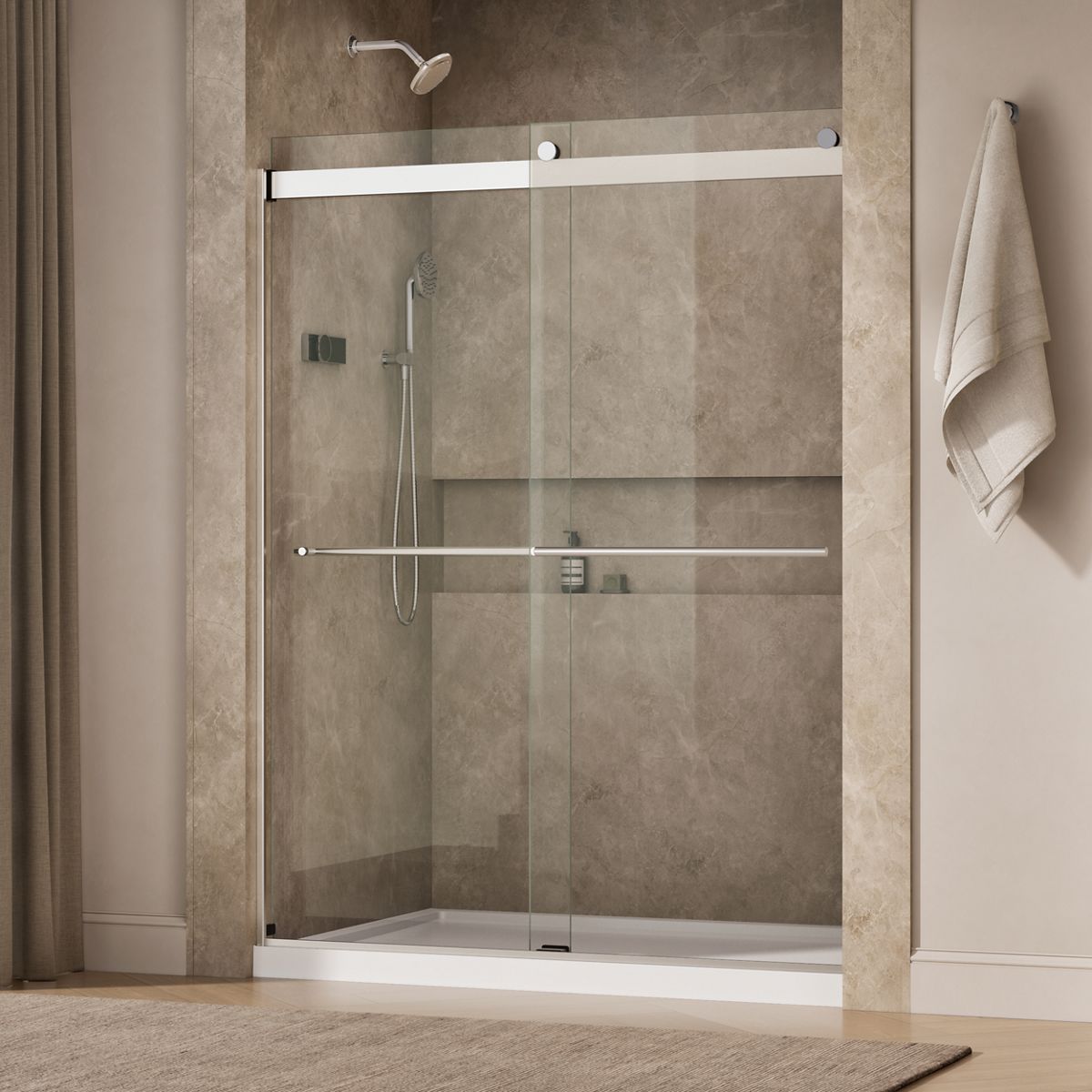 Levity® Plus 56-5/8"-59-5/8" W x 77.53" H bypass shower door with 5/16"-thick Crystal Clear glass