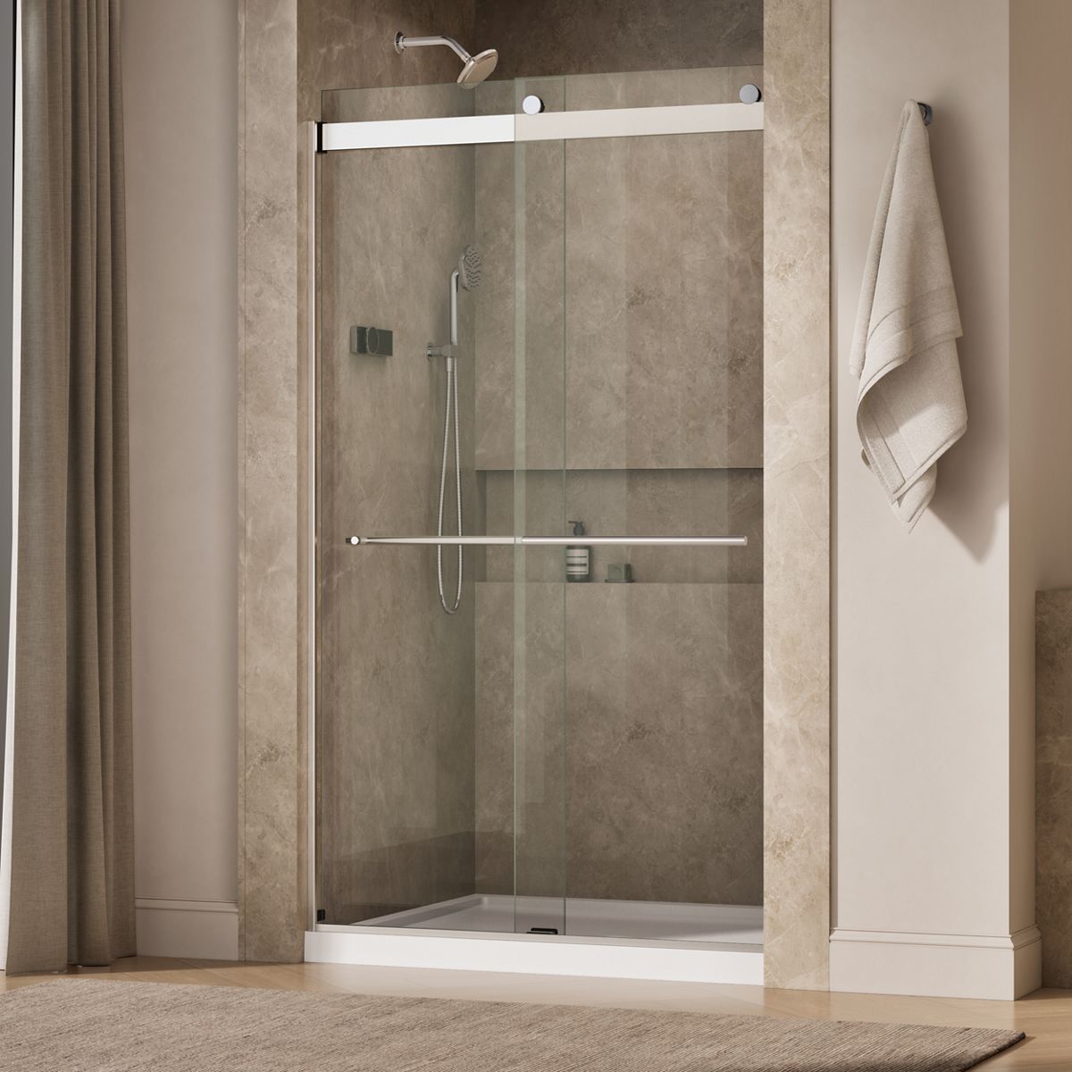 Levity® Plus 44-5/8"-47-5/8" W x 81.61" H bypass shower door with 3/8"-thick Crystal Clear glass