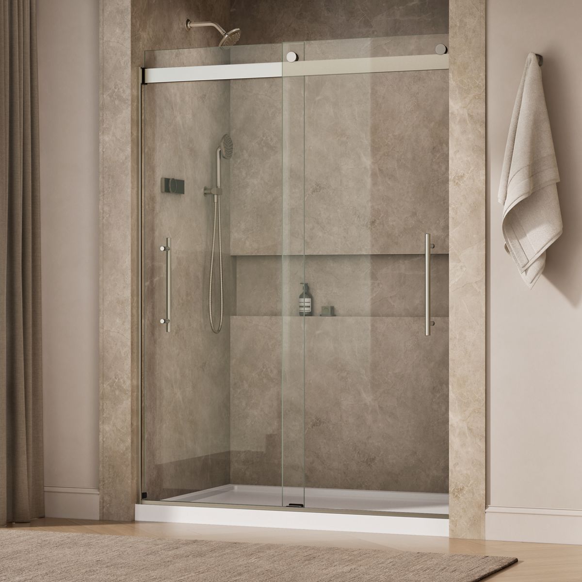 Levity® Plus 56-5/8"-59-5/8" W x 81.61" H bypass shower door with 3/8"-thick Crystal Clear glass