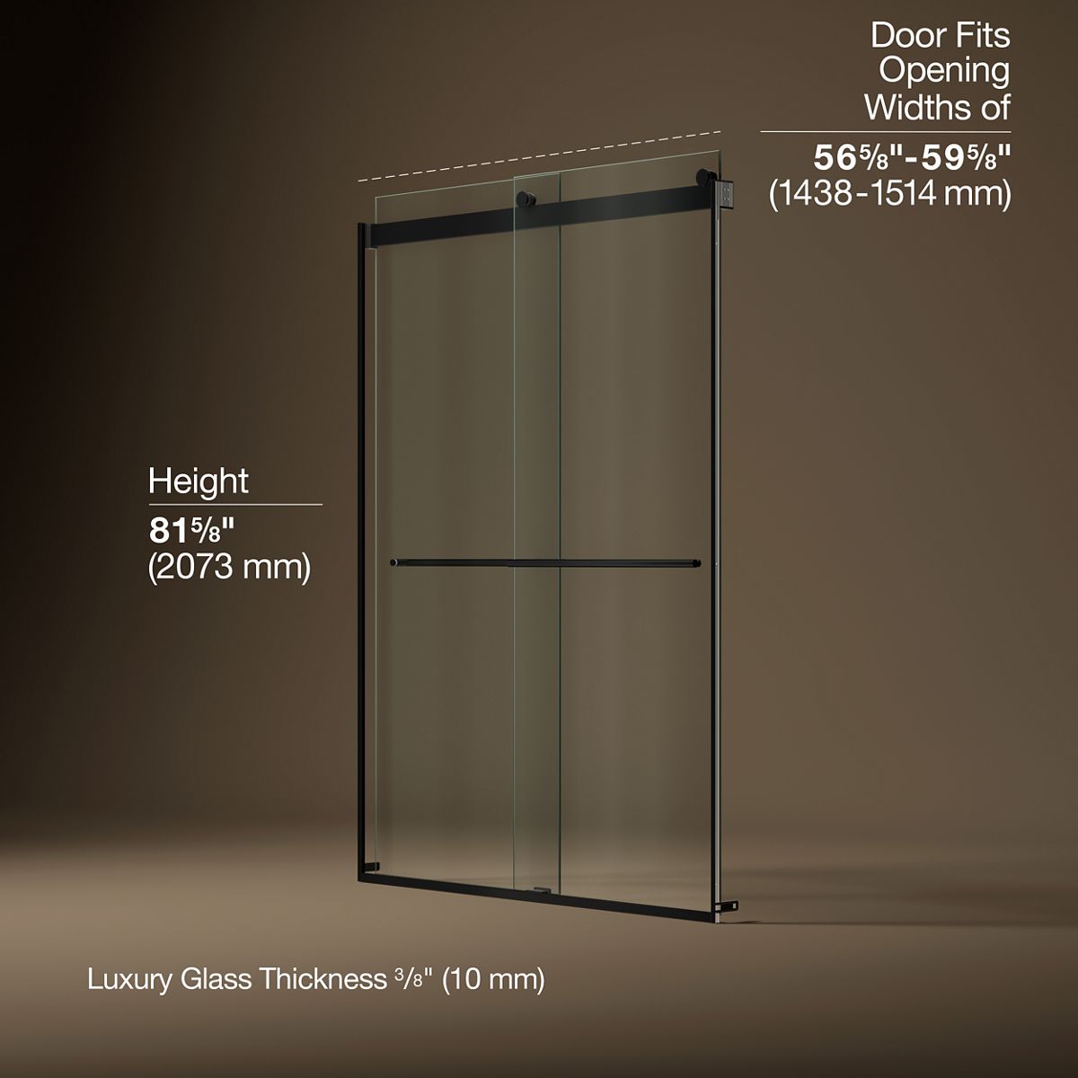 Levity® Plus 56-5/8"-59-5/8" W x 81.61" H bypass shower door with 3/8"-thick Crystal Clear glass