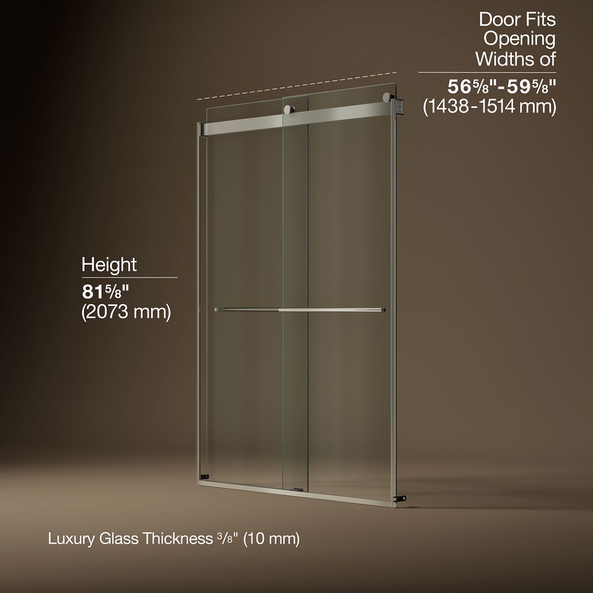 Levity® Plus 56-5/8"-59-5/8" W x 81.61" H bypass shower door with 3/8"-thick Crystal Clear glass