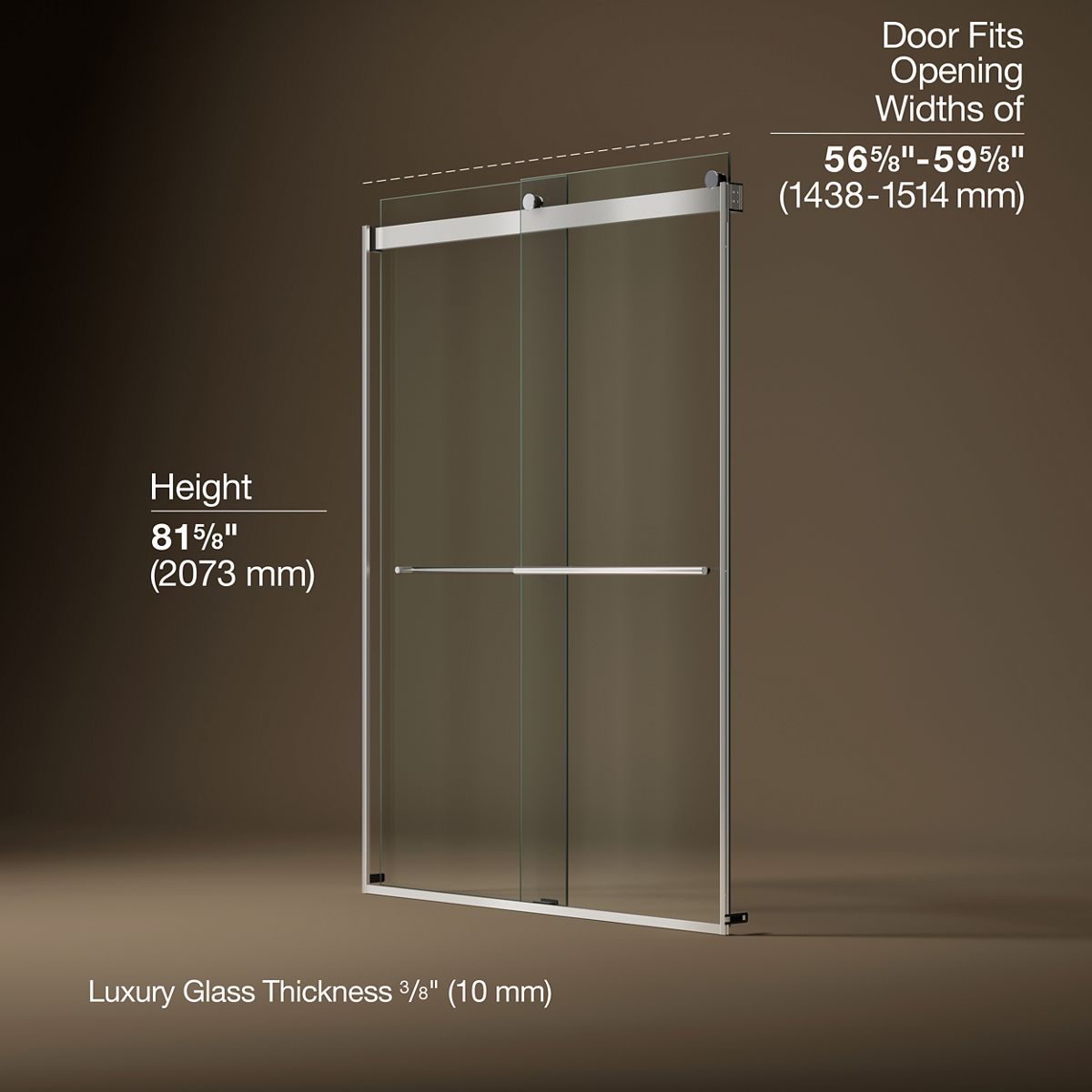 Levity® Plus 56-5/8"-59-5/8" W x 81.61" H bypass shower door with 3/8"-thick Crystal Clear glass