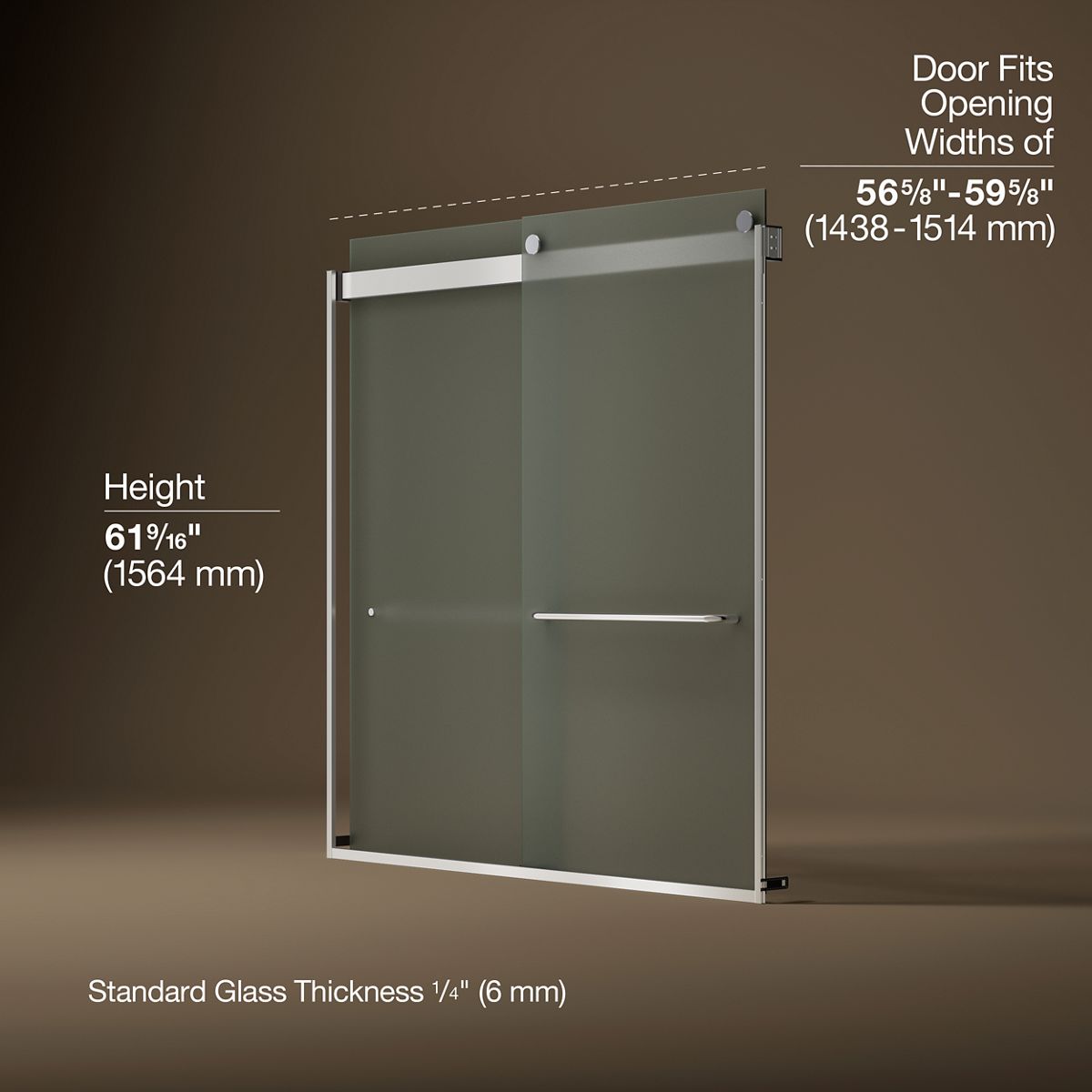 Levity® 56-5/8"-59-5/8" W x 62" H bypass bath door with 1/4"-thick Frosted glass