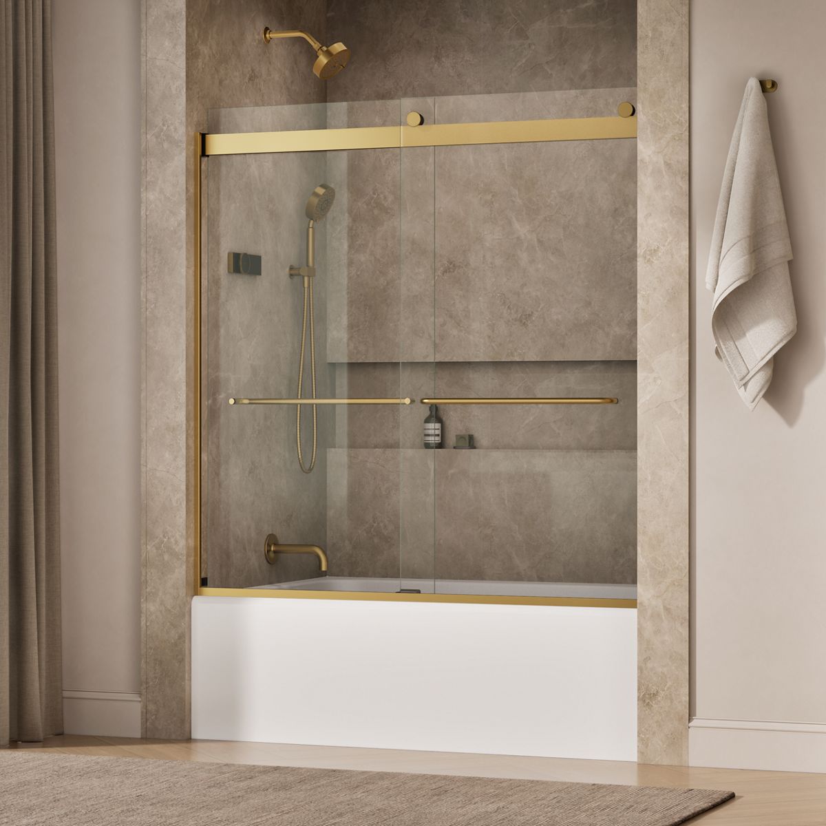 Levity® 56-5/8"-59-5/8" W x 62" H bypass bath door with 1/4"-thick Crystal Clear glass