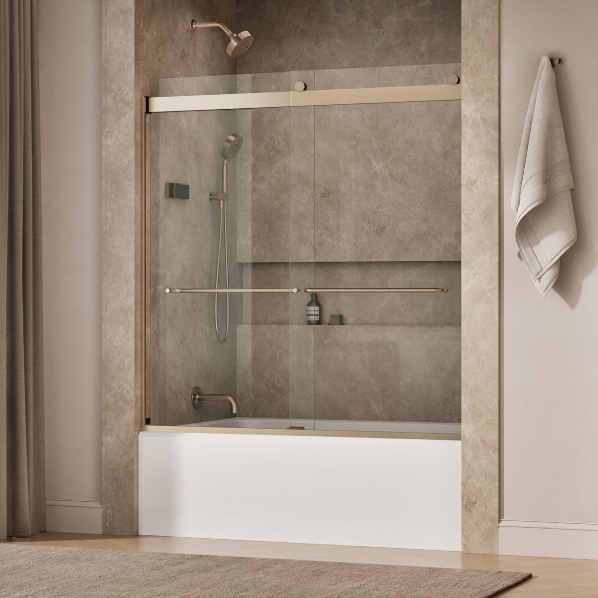 Levity® 56-5/8"-59-5/8" W x 62" H bypass bath door with 1/4"-thick Crystal Clear glass