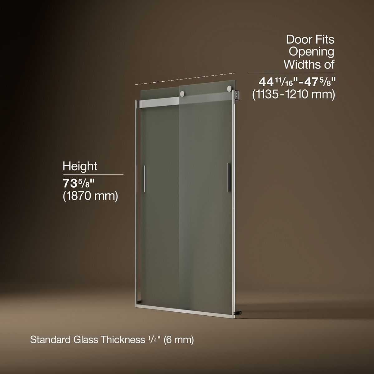 Levity® 43-5/8"-47-5/8" W x 74" H bypass shower door with 1/4"-thick Frosted glass
