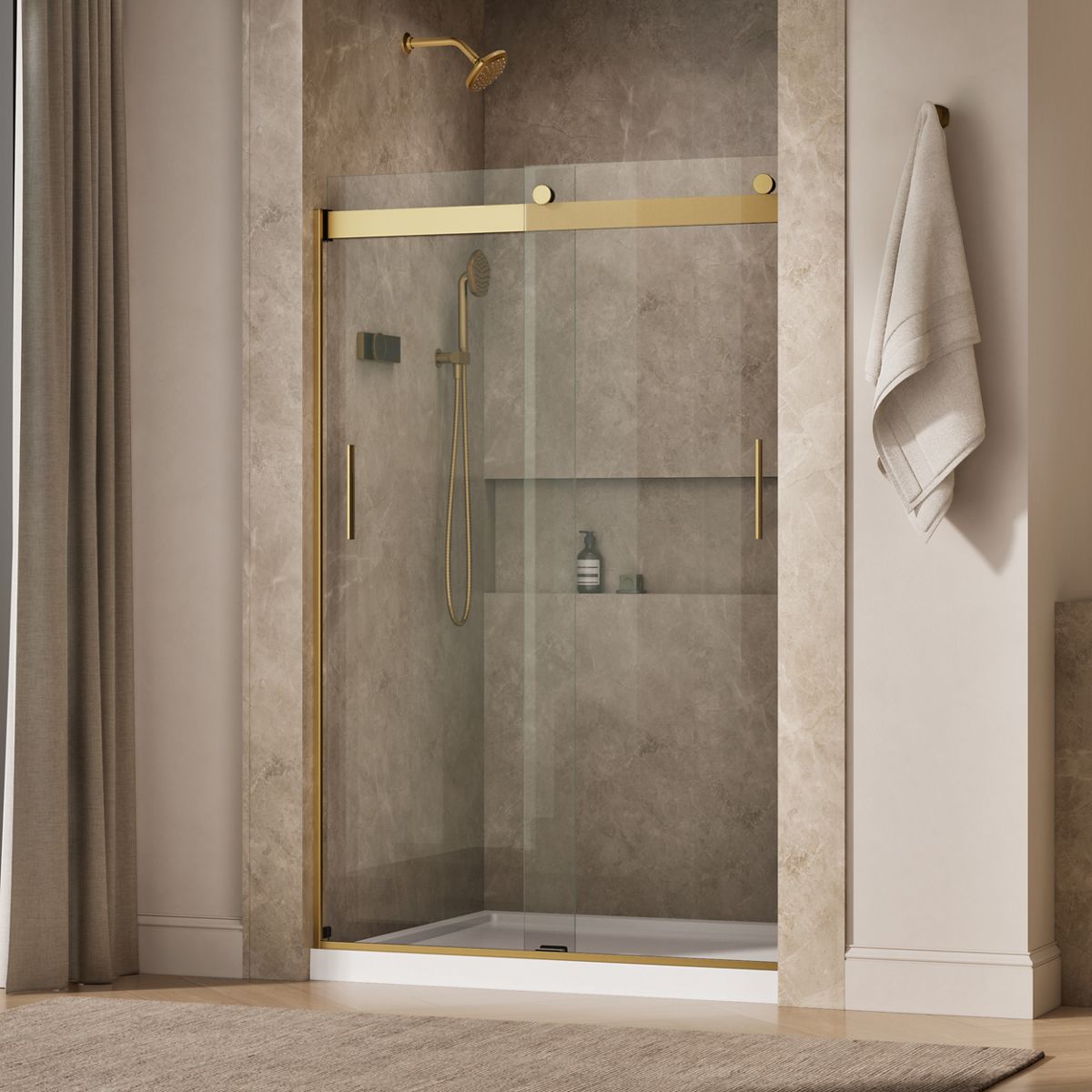 Levity® 44-11/16"-47-5/8" W x 74" H bypass shower door with 1/4"-thick Crystal Clear glass