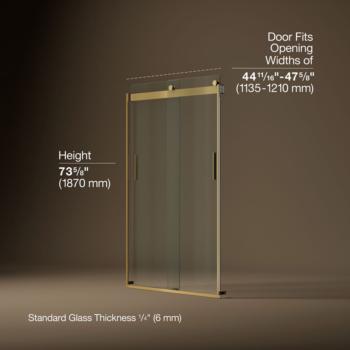 Levity® 44-11/16"-47-5/8" W x 74" H bypass shower door with 1/4"-thick Crystal Clear glass