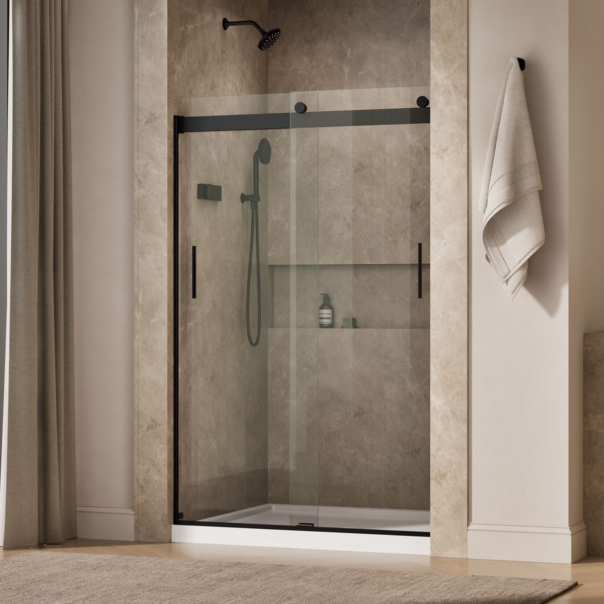 Levity® 44-11/16"-47-5/8" W x 74" H bypass shower door with 1/4"-thick Crystal Clear glass