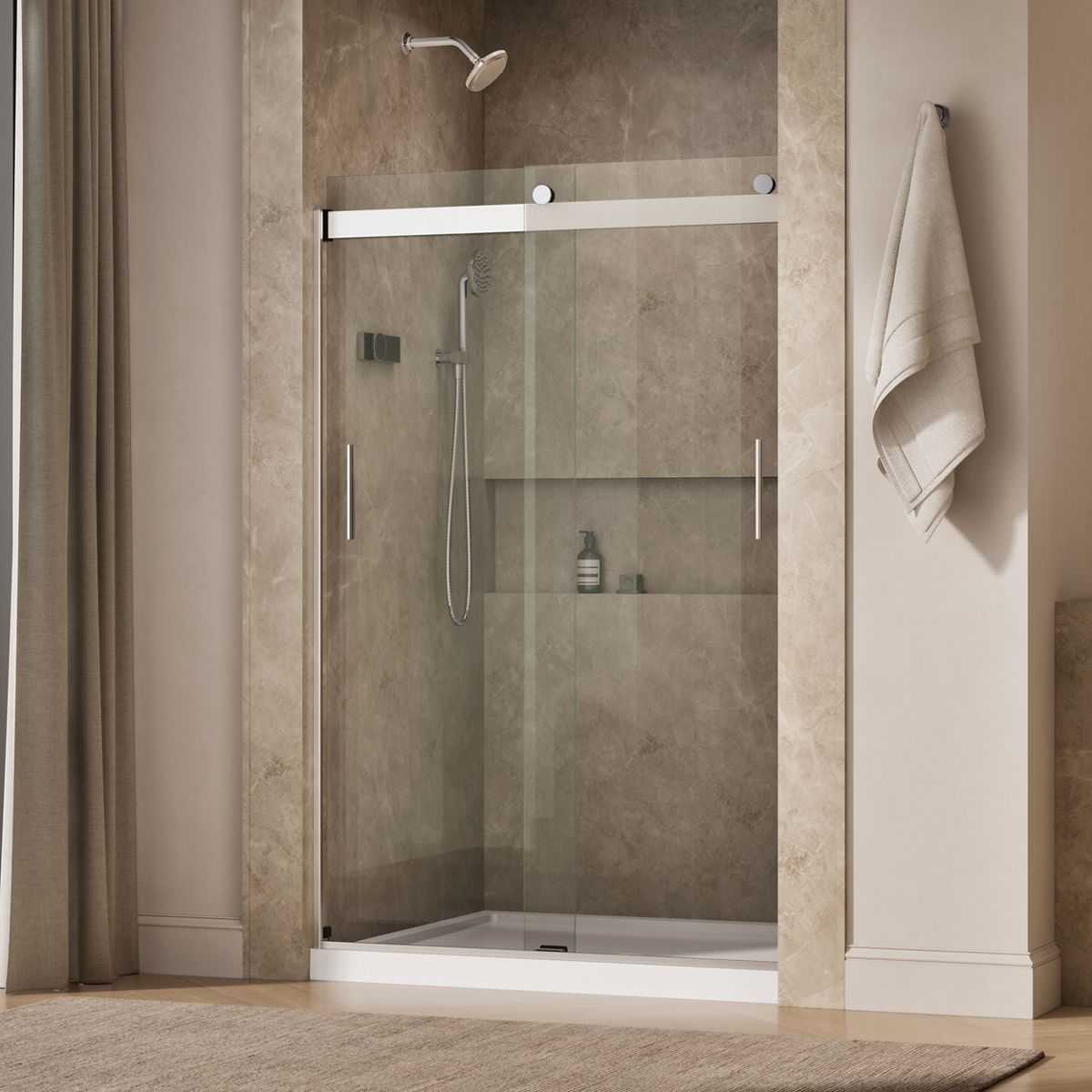 Levity® 44-11/16"-47-5/8" W x 74" H bypass shower door with 1/4"-thick Crystal Clear glass
