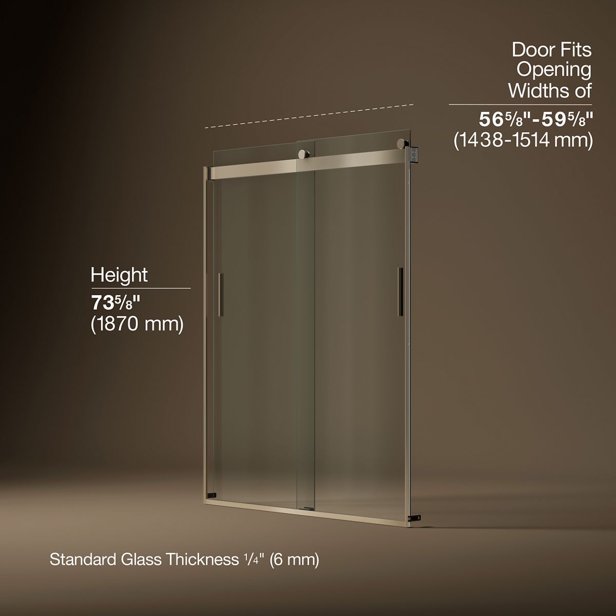 Levity® 56-5/8"-59-5/8" W x 74" H bypass shower door with 1/4"-thick Crystal Clear glass